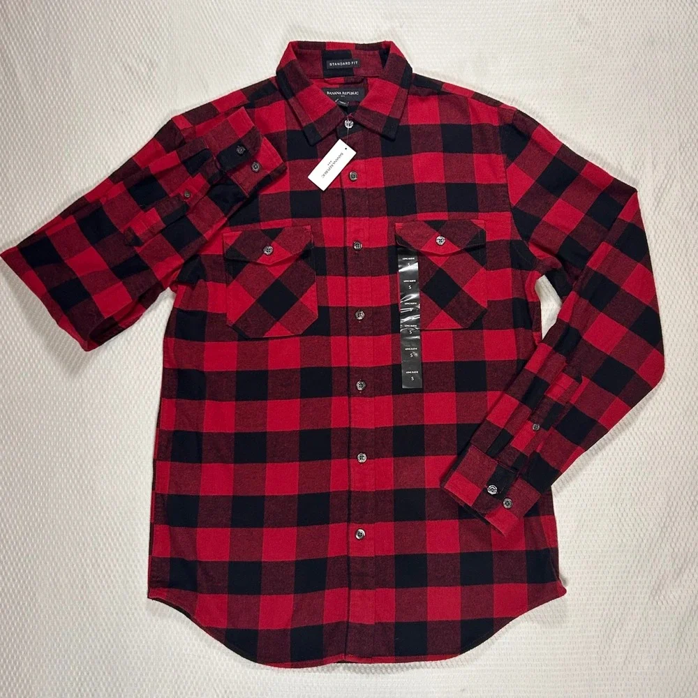 VTG Y2K Banana Republic Mens S‎ Buffalo Check Flannel Shirt NEW Red Gorpcore